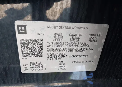 2019 Chevrolet Tahoe Lt from USA, damaged, VIN 1GNSKBKC3KR289368